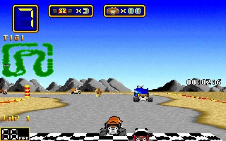 Gameplay screen of Wacky Wheels (7/8)